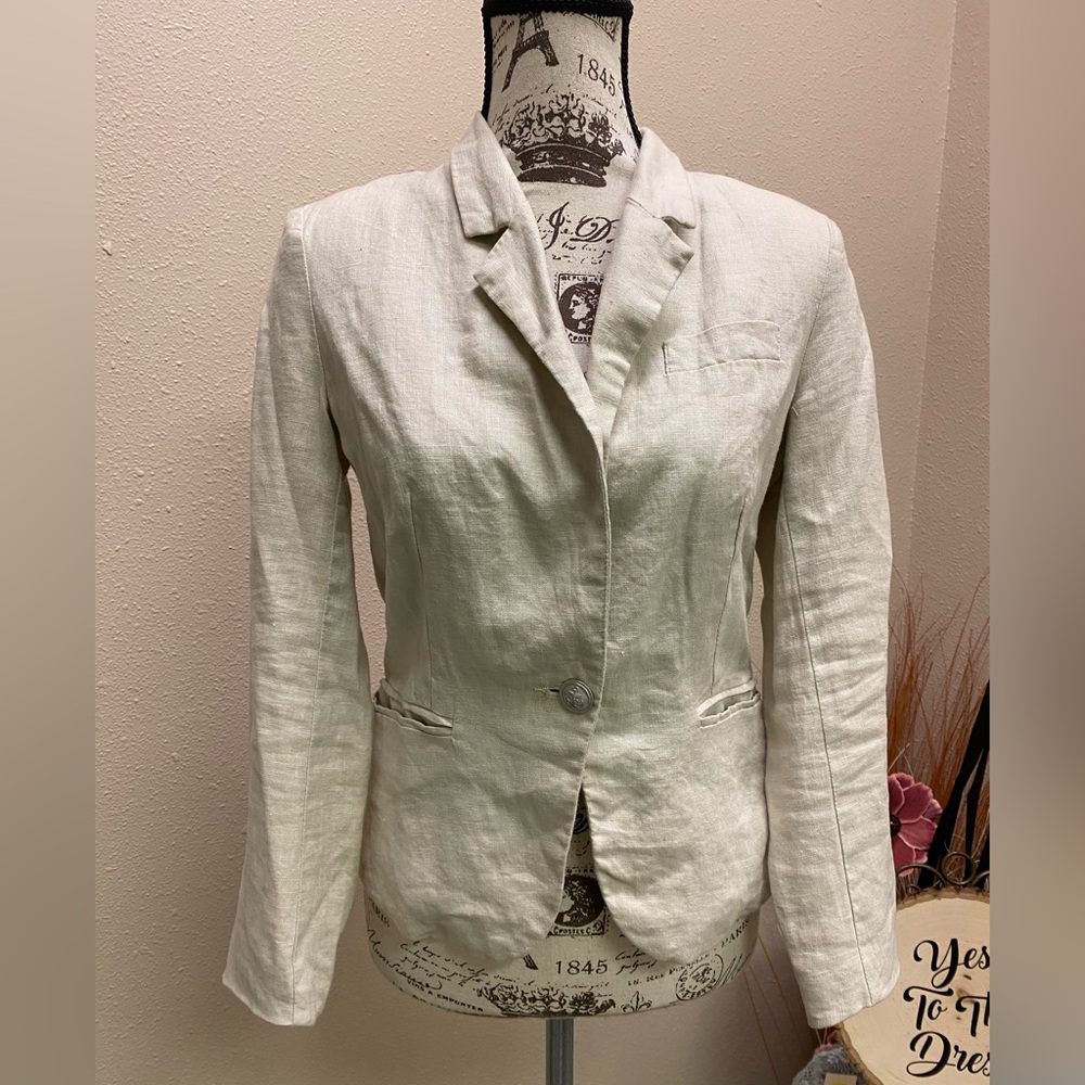 Adrienne Vittadini Women’s Beige Linen Blazer Size Small
